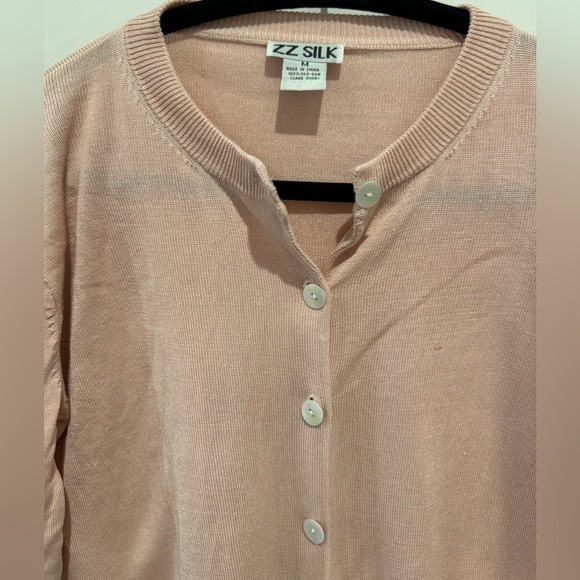 100% silk baby Pink cardigan cottagecore y2k casual career wear A32 - Picture 4 of 7